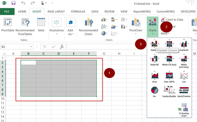 Screenshot example of a higlighted range of excel report object