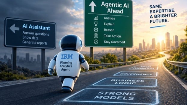 robot running toward agentic ai sign