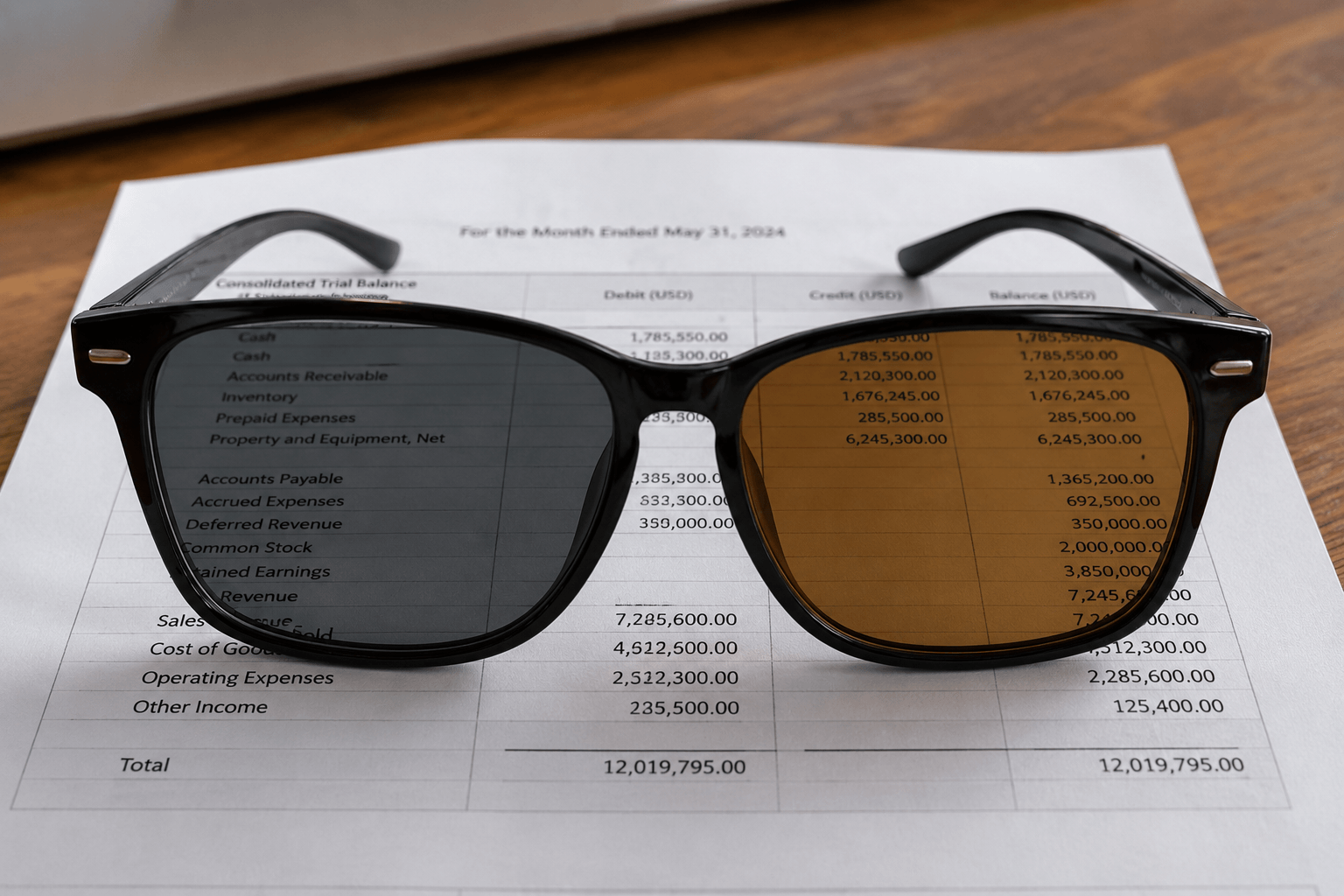 sunglasses on data sheet